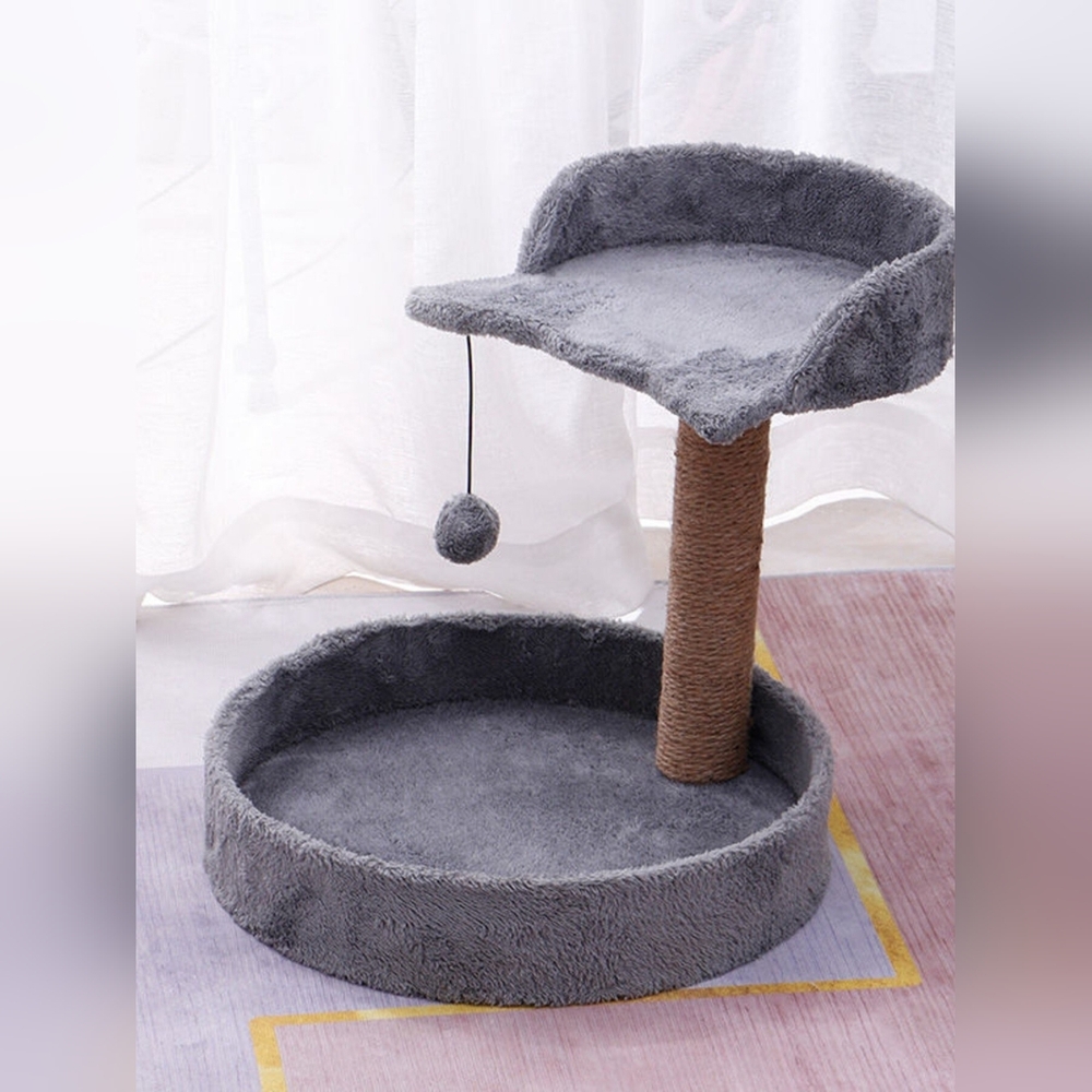 Cozy Gray Cat Tree with Scratching Post And Comfy Bed Area